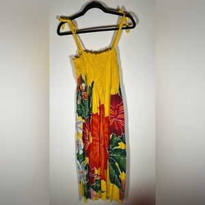 AUTHENTIC Bora Bora Tahitian yellow floral colorful smocked sundress OS tropical